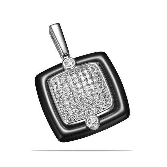 Simulated Diamond Set into 925 & Fine Ceramic Pendant - Picture 4 of 4